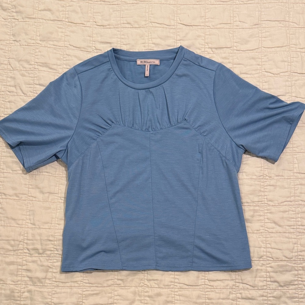 Tailored Sky Blue Short Sleeve Gathered Tee
